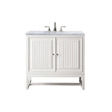 James Martin Vanities Athens 36in Single Vanity, Glossy White w/ 3 CM Carrara White Top E645-V36-GW-3CAR